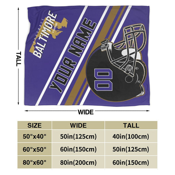 Custom Football City Map Baltimore Fleece Throw Blanket Name Number for Fans Gifts