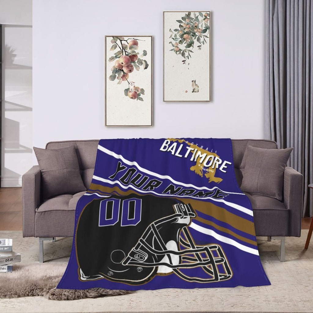 Custom Football City Map Baltimore Fleece Throw Blanket Name Number for Fans Gifts