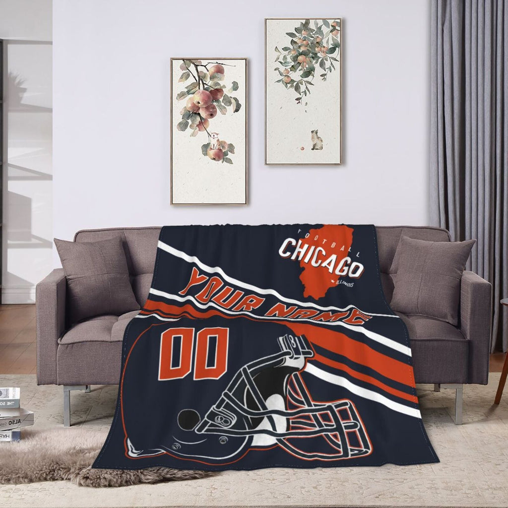 Custom Football City Map Chicago Fleece Throw Blanket Name Number for Fans Gifts