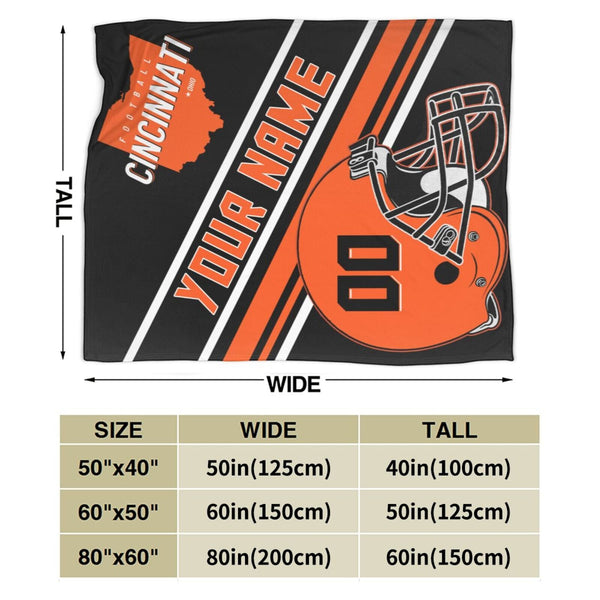 Custom Football City Map Cincinnati Fleece Throw Blanket Name Number for Fans Gifts