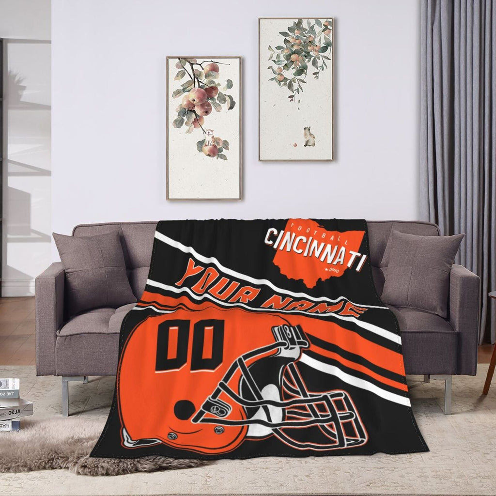 Custom Football City Map Cincinnati Fleece Throw Blanket Name Number for Fans Gifts