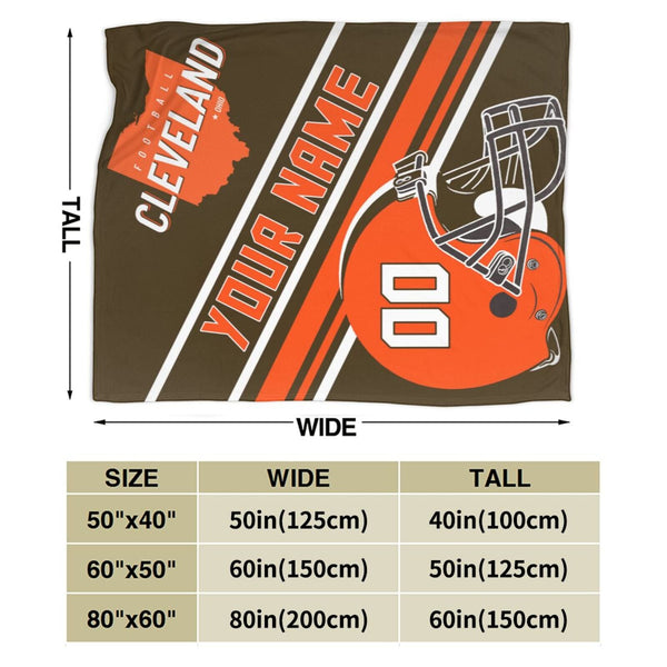 Custom Football City Map Cleveland Fleece Throw Blanket Name Number for Fans Gifts