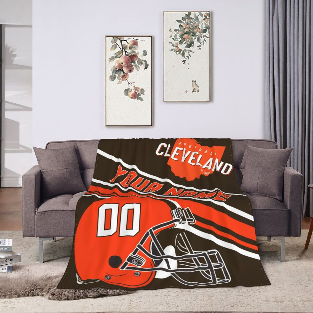 Custom Football City Map Cleveland Fleece Throw Blanket Name Number for Fans Gifts