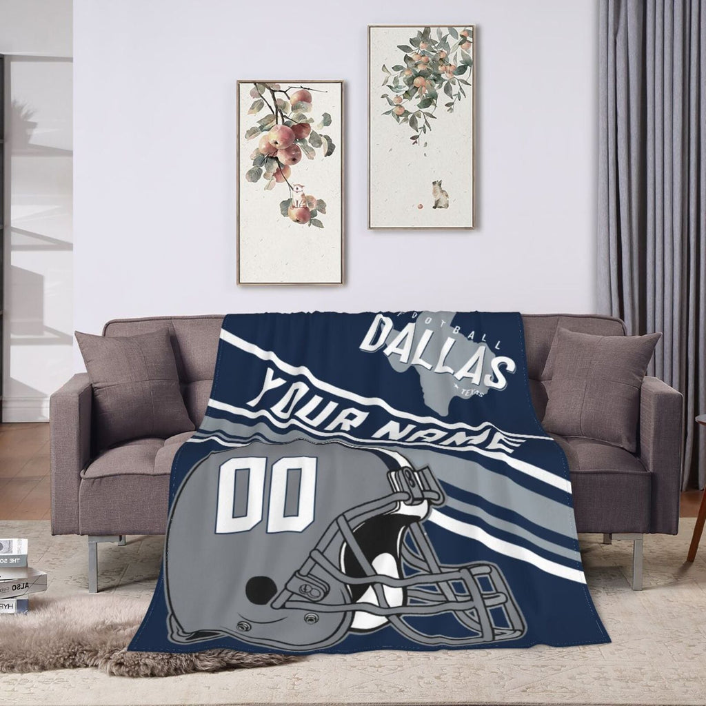 Custom Football City Map Dallas Fleece Throw Blanket Name Number for Fans Gifts