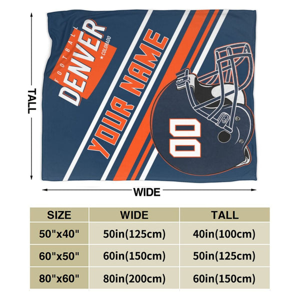 Custom Football City Map Denver Fleece Throw Blanket Name Number for Fans Gifts