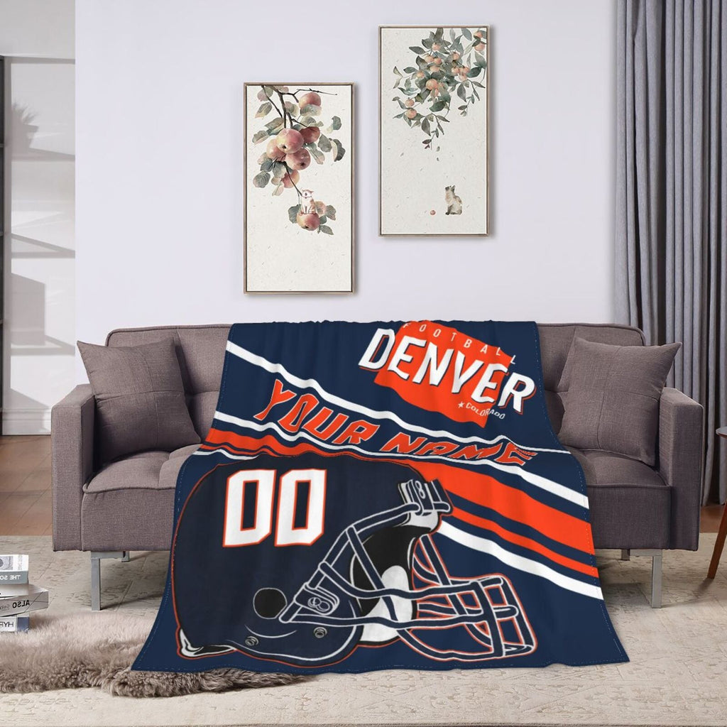 Custom Football City Map Denver Fleece Throw Blanket Name Number for Fans Gifts