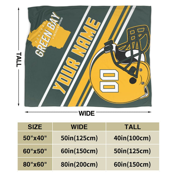 Custom Football City Map Green Bay Fleece Throw Blanket Name Number for Fans Gifts