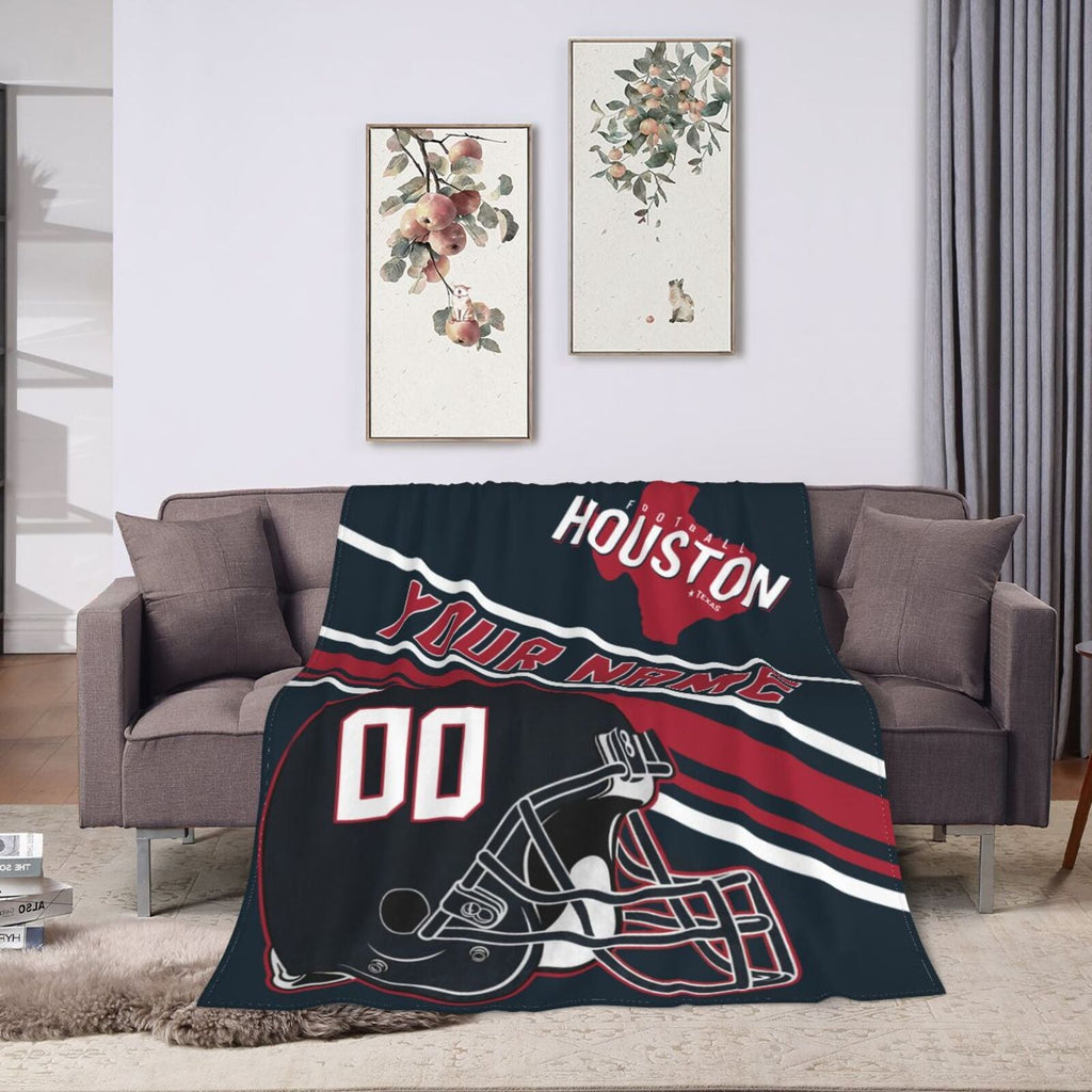 Custom Football City Map Houston Fleece Throw Blanket Name Number for Fans Gifts