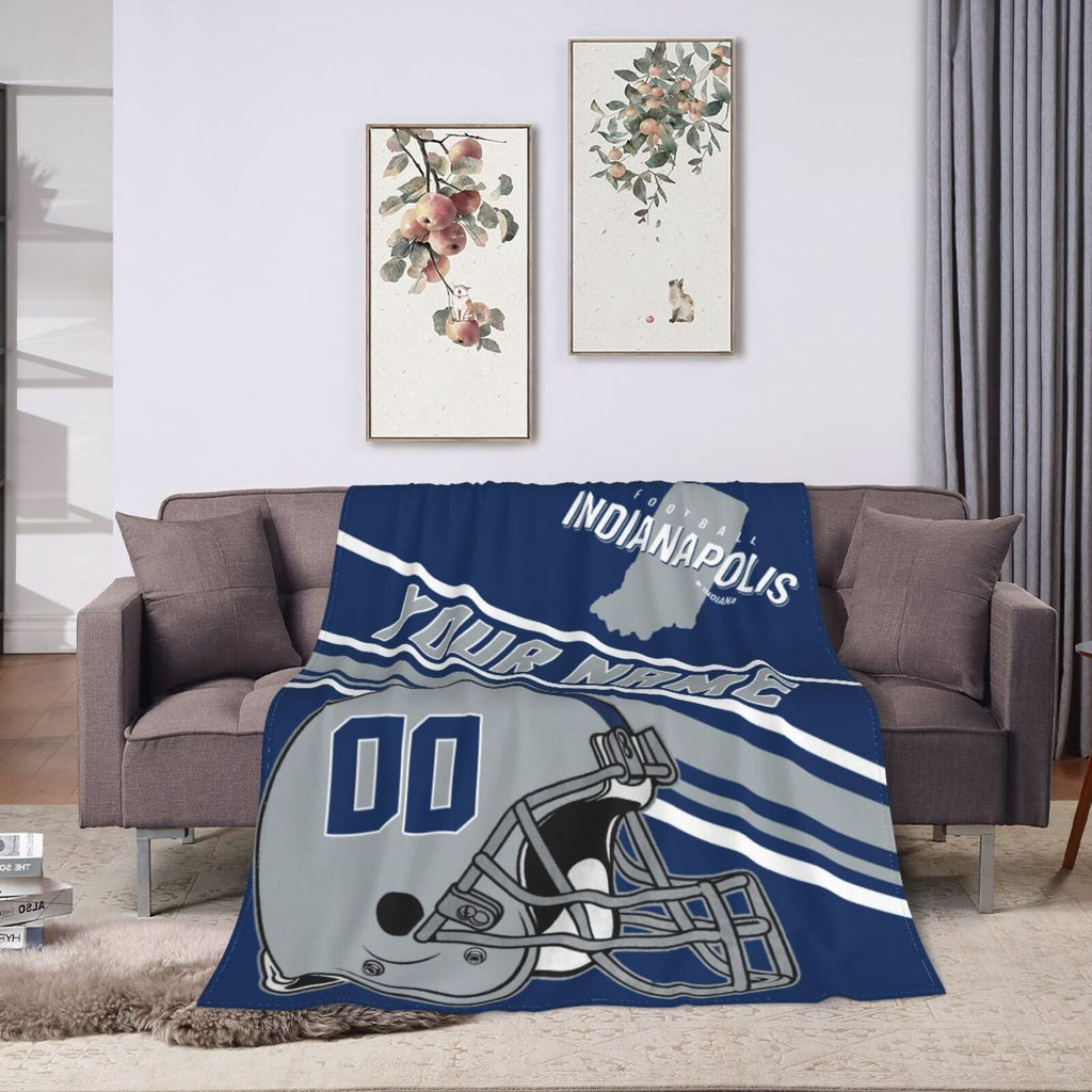 Custom Football City Map Indianapolis Fleece Throw Blanket Name Number for Fans Gifts