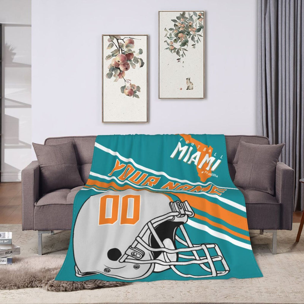 Custom Football City Map Miami Fleece Throw Blanket Name Number for Fans Gifts1