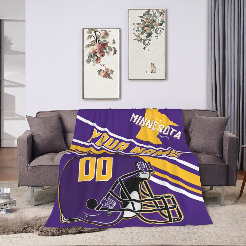 Custom Football City Map Minnesota Fleece Throw  Blanket Name Number for Fans Gifts