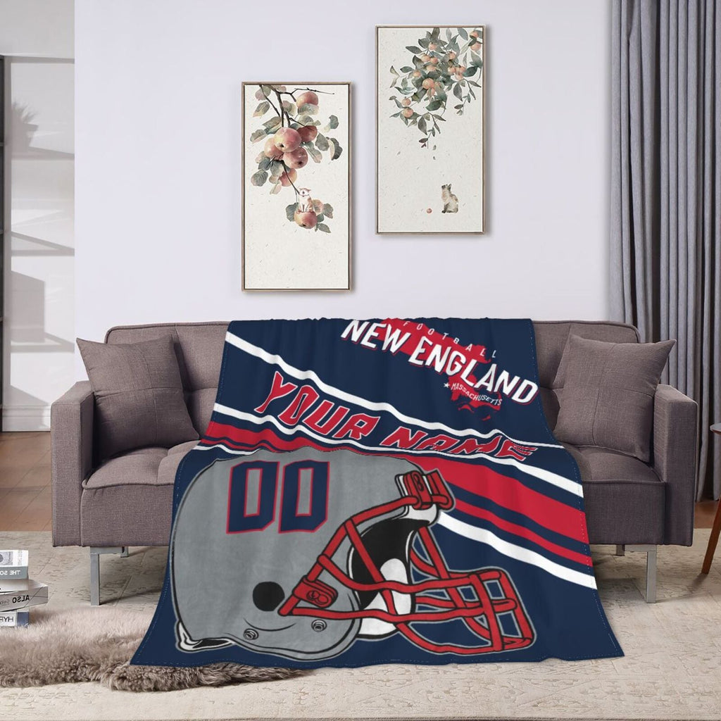 Custom Football City Map New England Fleece Throw Blanket Name Number for Fans Gifts