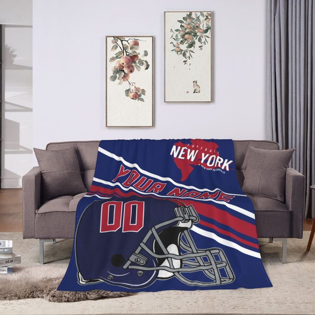 Custom Football City Map New York Fleece Throw Blanket Name Number for Fans Gifts