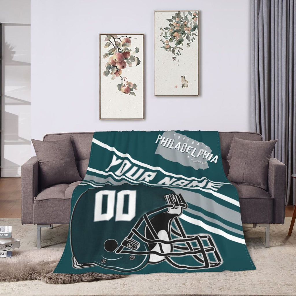 Custom Football City Map Philadelphia Fleece Throw Blanket Name Number for Fans Gifts