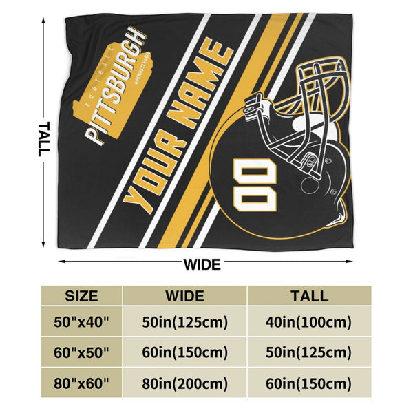 Custom Football City Map Pittsburgh Fleece Throw Blanket Name Number for Fans Gifts