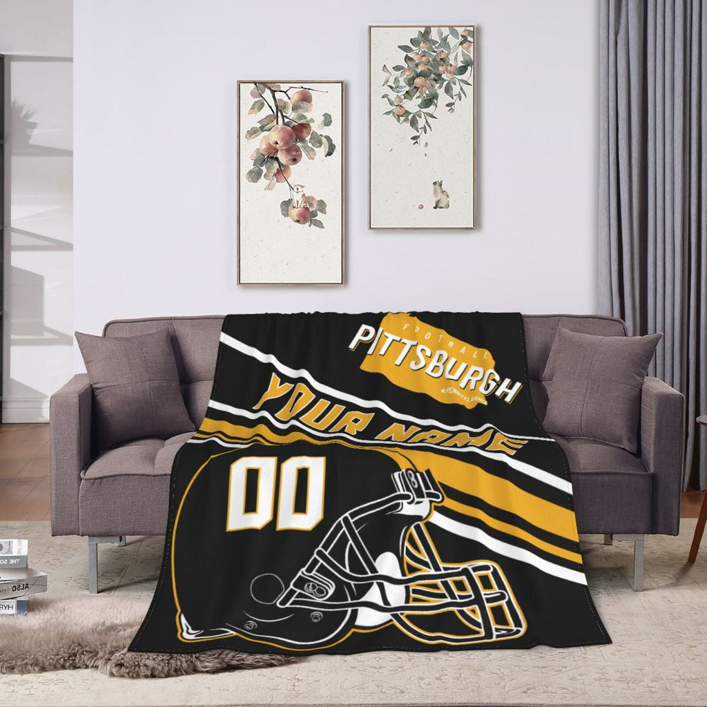 Custom Football City Map Pittsburgh Fleece Throw Blanket Name Number for Fans Gifts