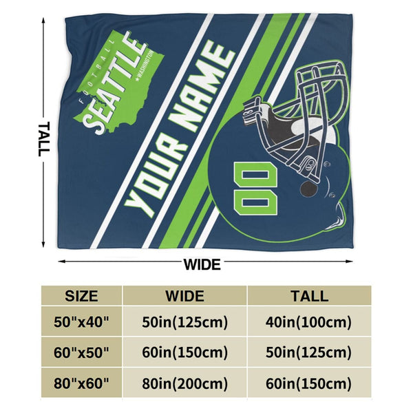 Custom Football City Map Seattle Fleece Throw Blanket Name Number for Fans Gifts