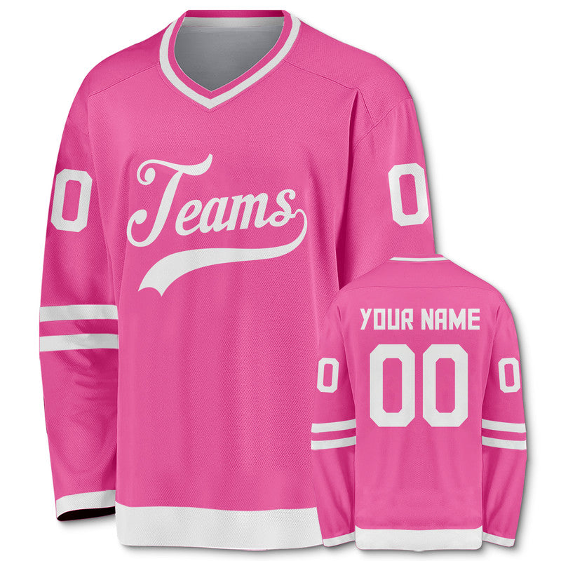 Custom Pink White Authentic Hockey Jersey