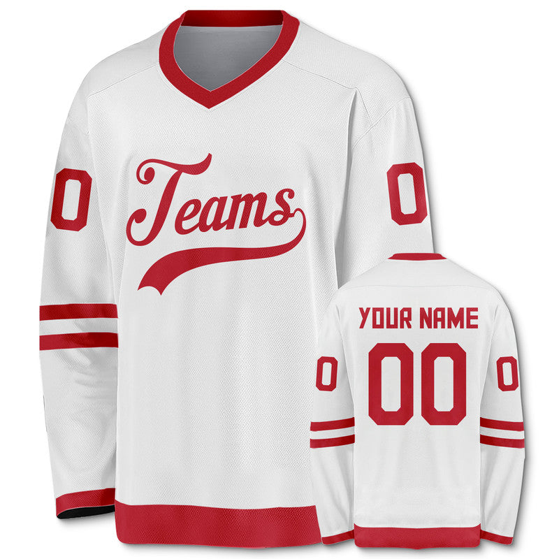 Custom White Red Authentic Hockey Jersey