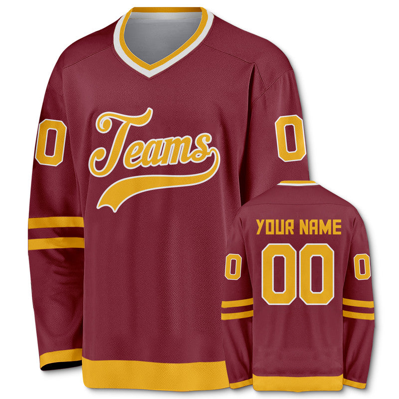 Custom Crimson Gold Authentic Hockey Jersey