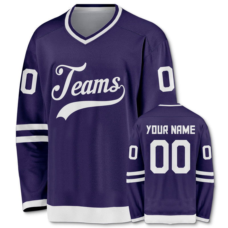 Custom Purple White Authentic Hockey Jersey