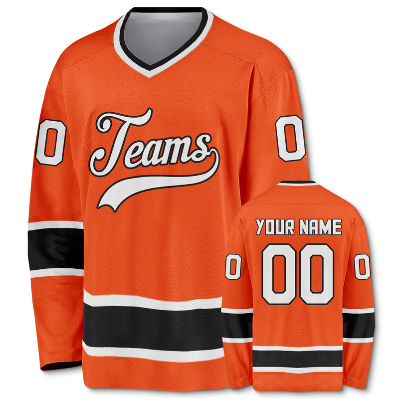 Custom Orange White-Black Authentic Hockey Jersey