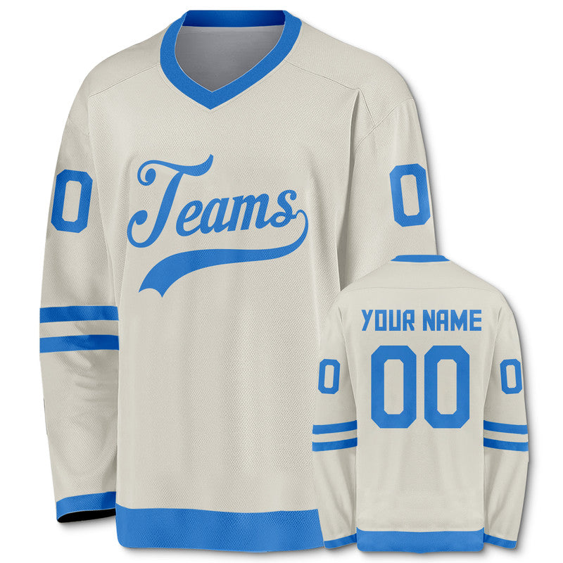 Custom Cream Light Blue Authentic Hockey Jersey