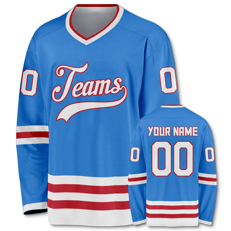 Custom Powder Blue White-Red Authentic Hockey Jersey