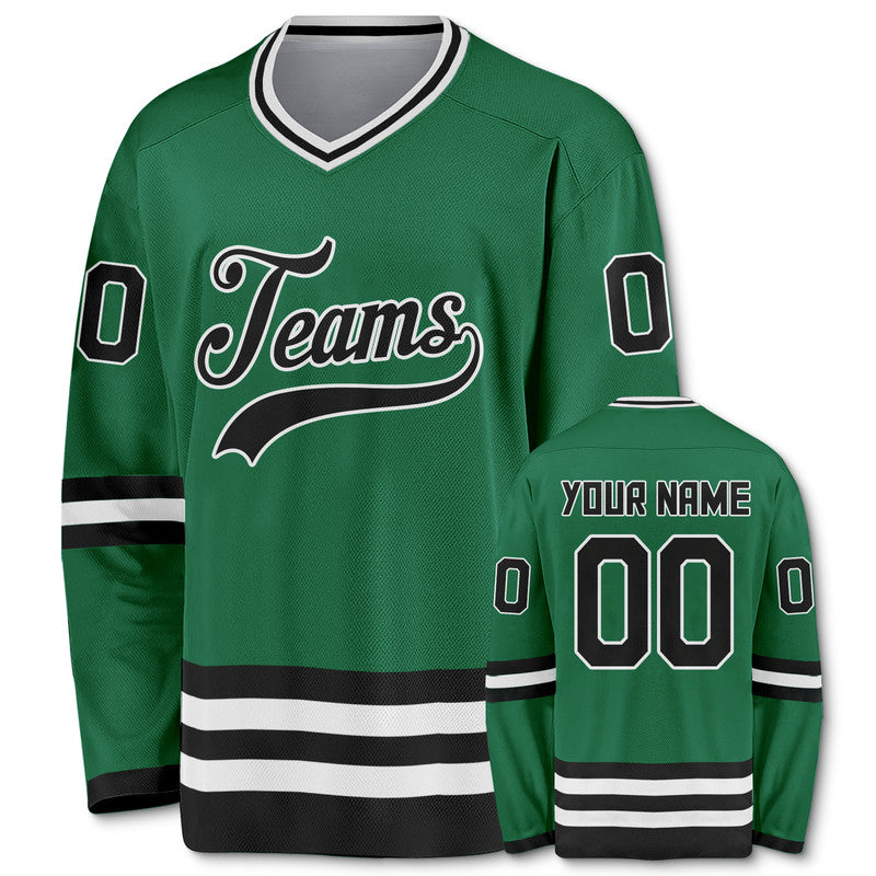 Custom Kelly Green Black-White Authentic Hockey Jersey