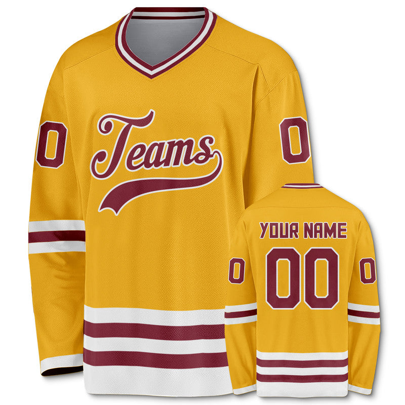 Custom Gold Crimson-White Authentic Hockey Jersey