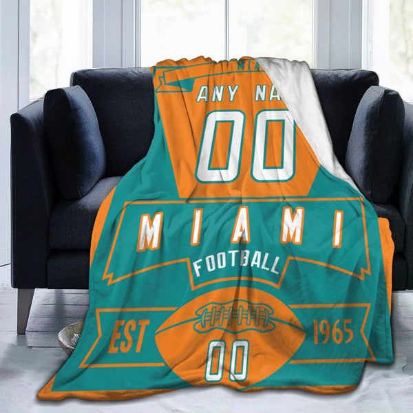 Custom Football City Miami Fleece Throw Blanket With Name Number for Fans Gifts