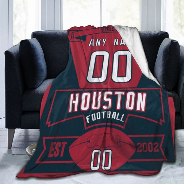 Custom Football City Houston Fleece Throw Blanket With Name Number for Fans Gifts