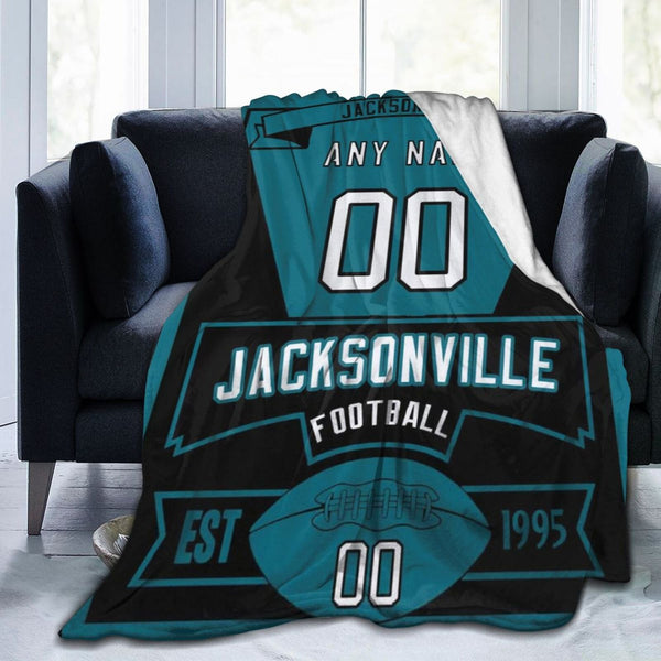 Custom Football City Jacksonville Fleece Throw Blanket With Name Number for Fans Gifts