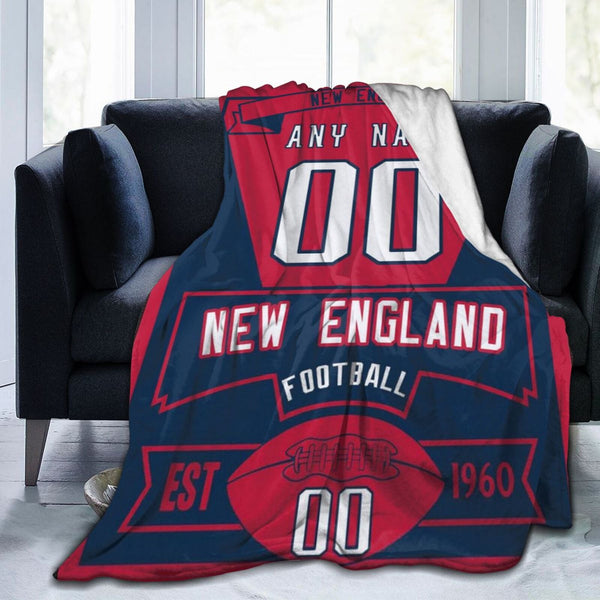 Custom Football City New England Fleece Throw Blanket With Name Number for Fans Gifts