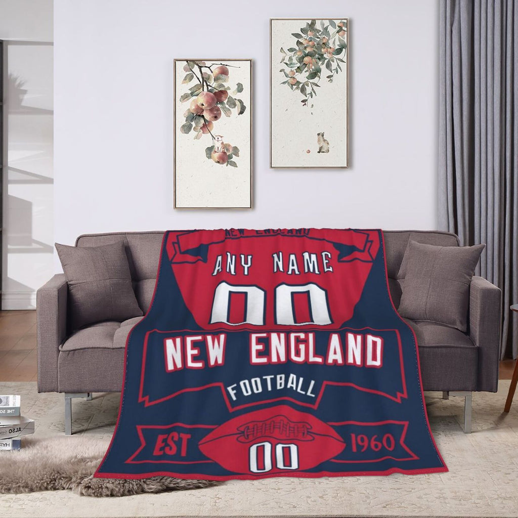 Custom Football City New England Fleece Throw Blanket With Name Number for Fans Gifts