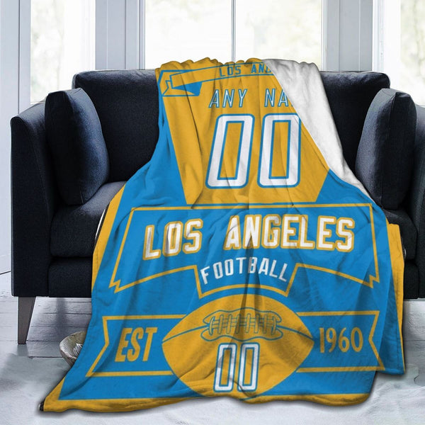 Custom Football City Los Angeles Fleece Throw Blanket With Name Number for Fans Gifts