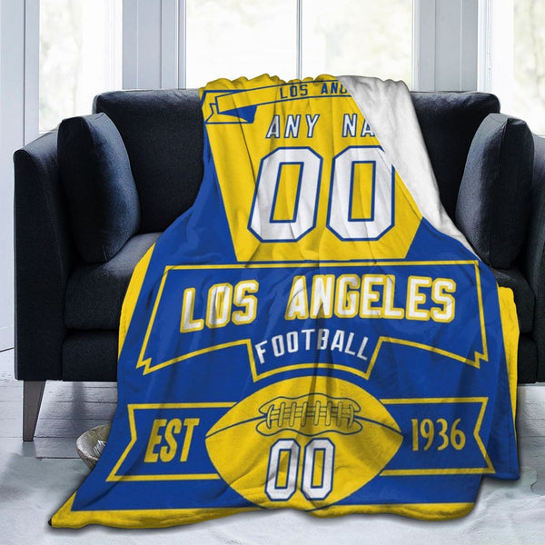 Custom Football City Los Angeles Fleece Throw Blanket With Name Number for Fans Gifts1