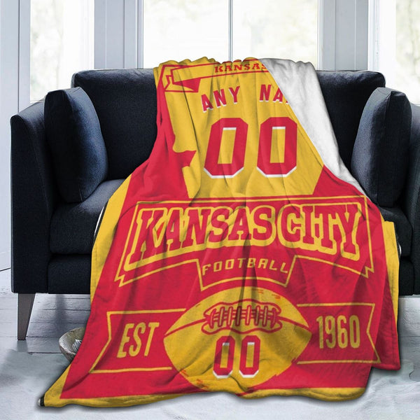 Custom Football Kansas City Fleece Throw Blanket With Name Number for Fans Gifts