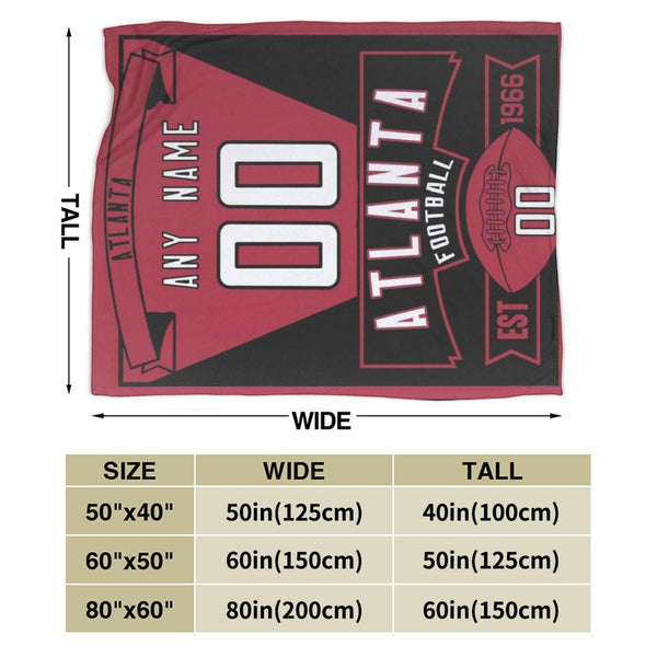 Custom Football Atlanta City Fleece Throw Blanket With Name Number for Fans Gifts