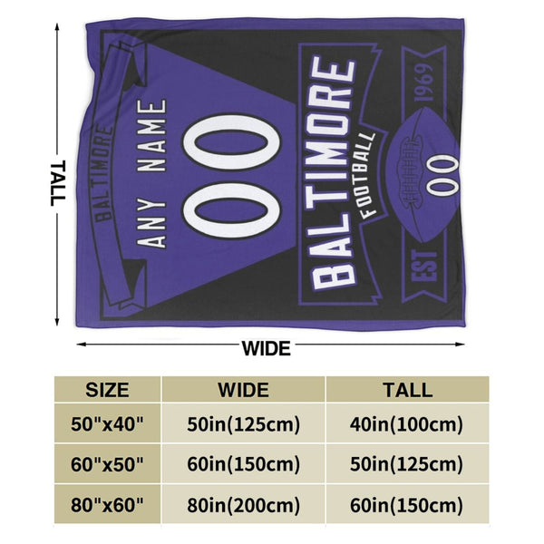 Custom Football Baltimore City Fleece Throw Blanket With Name Number for Fans Gifts