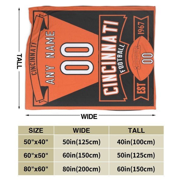 Custom Football Cincinnati City Fleece Throw Blanket With Name Number for Fans Gifts