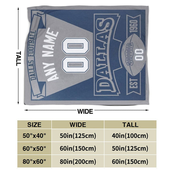 Custom Football City Dallas Fleece Throw Blanket With Name Number for Fans Gifts