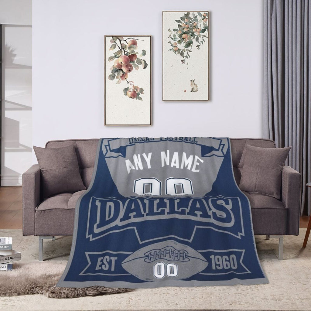 Custom Football City Dallas Fleece Throw Blanket With Name Number for Fans Gifts