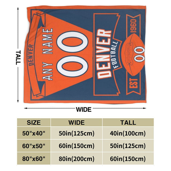 Custom Football City Denver Fleece Throw Blanket With Name Number for Fans Gifts