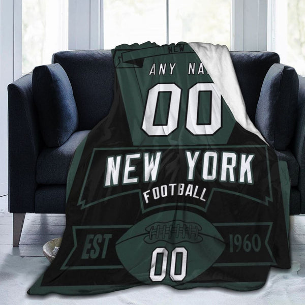 Custom Football City New York Fleece Throw Blanket With Name Number for Fans Gifts