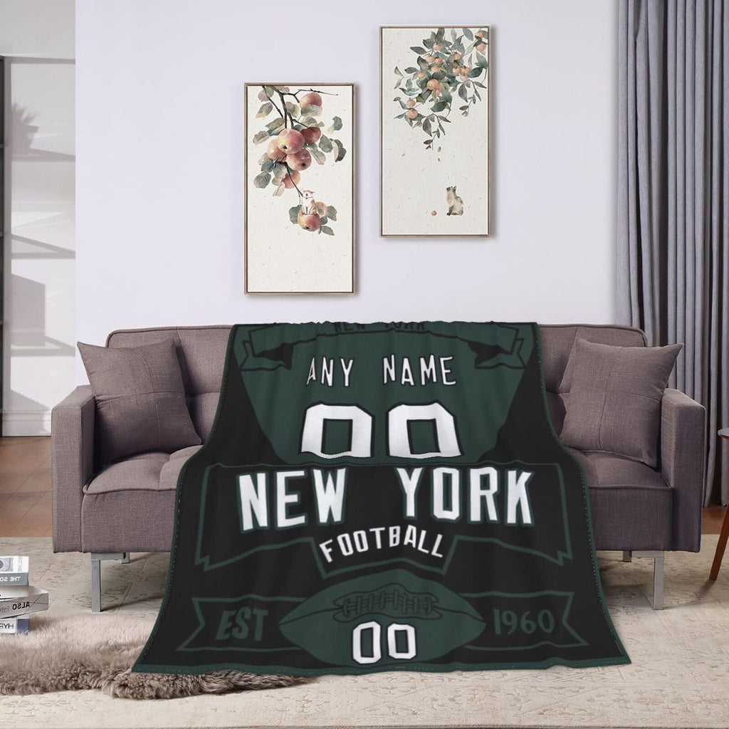 Custom Football City New York Fleece Throw Blanket With Name Number for Fans Gifts