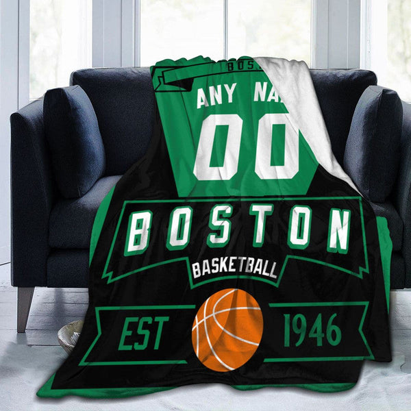 Custom Basketball Boston  Fleece Throw Blanket With Name Number for Fans Gifts