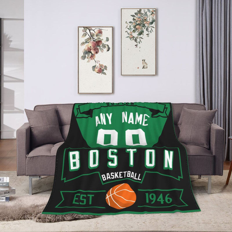 Custom Basketball Boston  Fleece Throw Blanket With Name Number for Fans Gifts