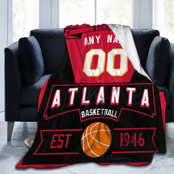 Custom Basketball Atlanta    Fleece Throw Blanket With Name Number for Fans Gifts