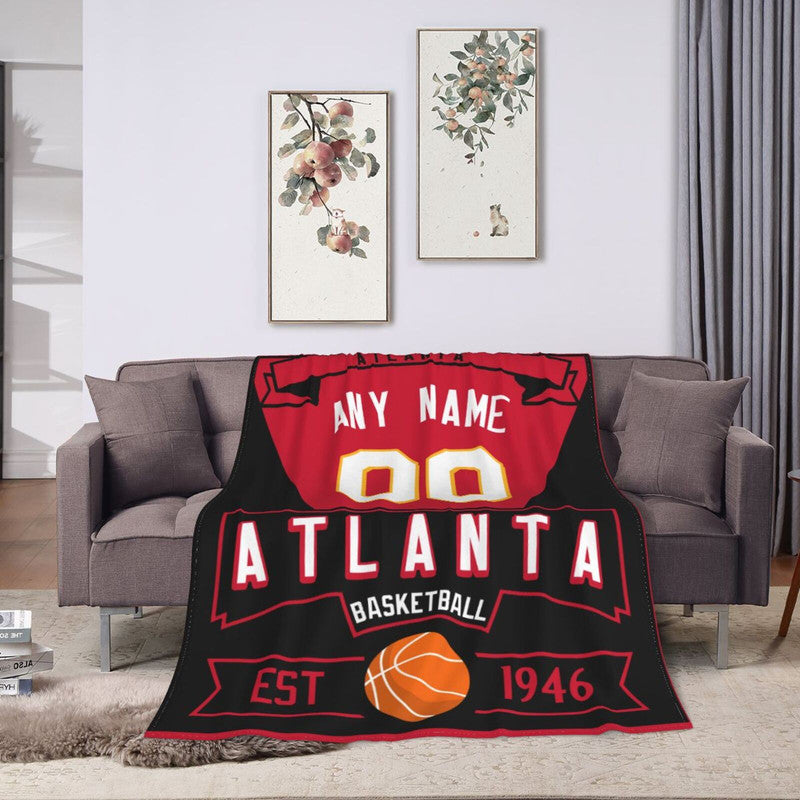 Custom Basketball Atlanta    Fleece Throw Blanket With Name Number for Fans Gifts